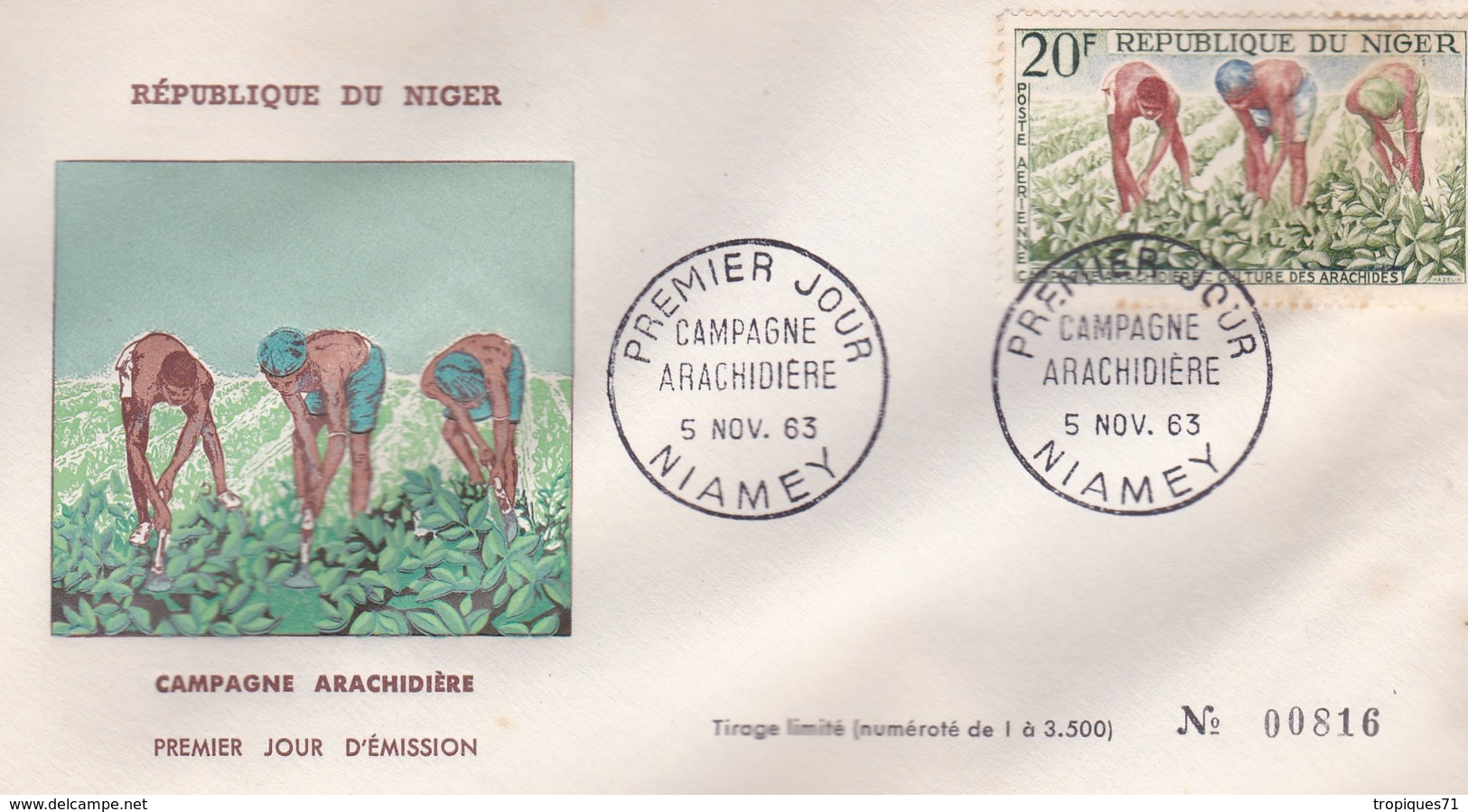 NIGER REPUBLIQUE CAMPAGNE ARACHIDIERE PREMIER JOUR EMISSION NIAMEY EN 1963 TIRAGE LIMITE A 3500 - Niger (1960-...)