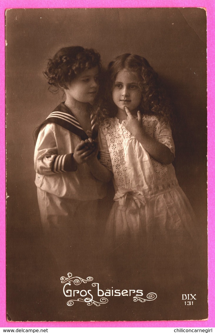 Fantaisie - Portraits De 2 Fillettes Aux Cheveux Bouclés - Marin - Robe En Dentelle - Gros Baisers - Edit. DIX 131 - Autres & Non Classés