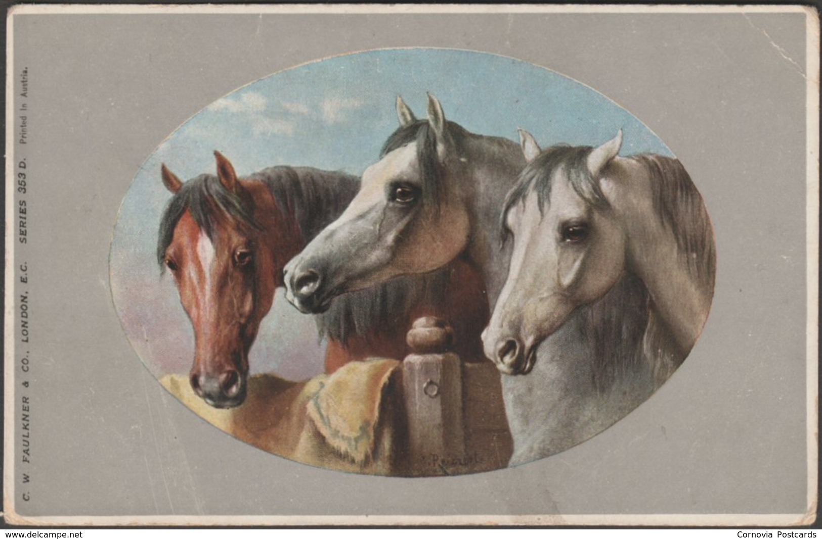 Horses - Three Stablemates, C.1905-10 - CW Faulkner Postcard - Paarden