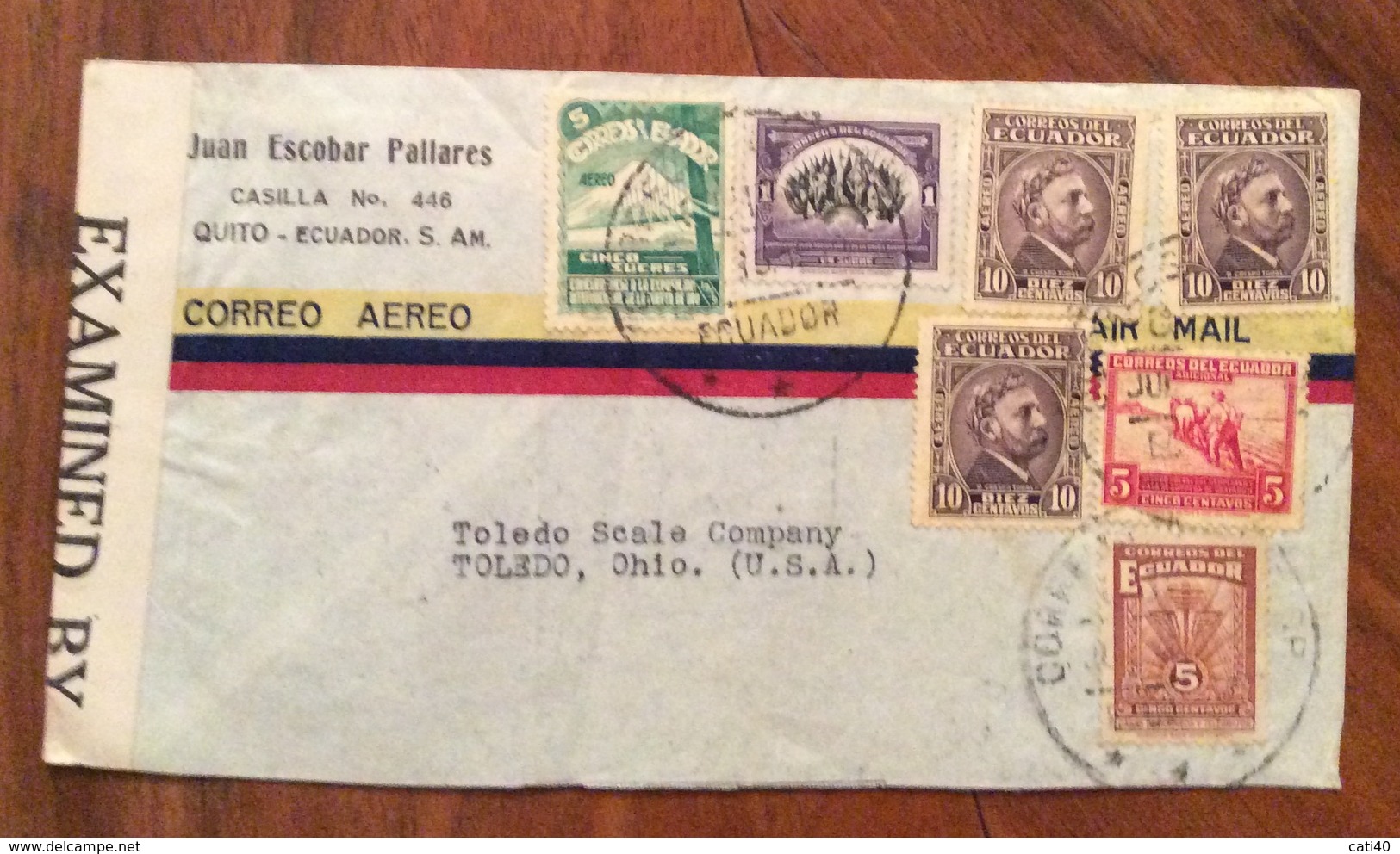 ECUADOR   U.S.A.   FROM  QUITO   TO TOLEDO OHIO   THE 15/10/42  CENSURATA - Ecuador