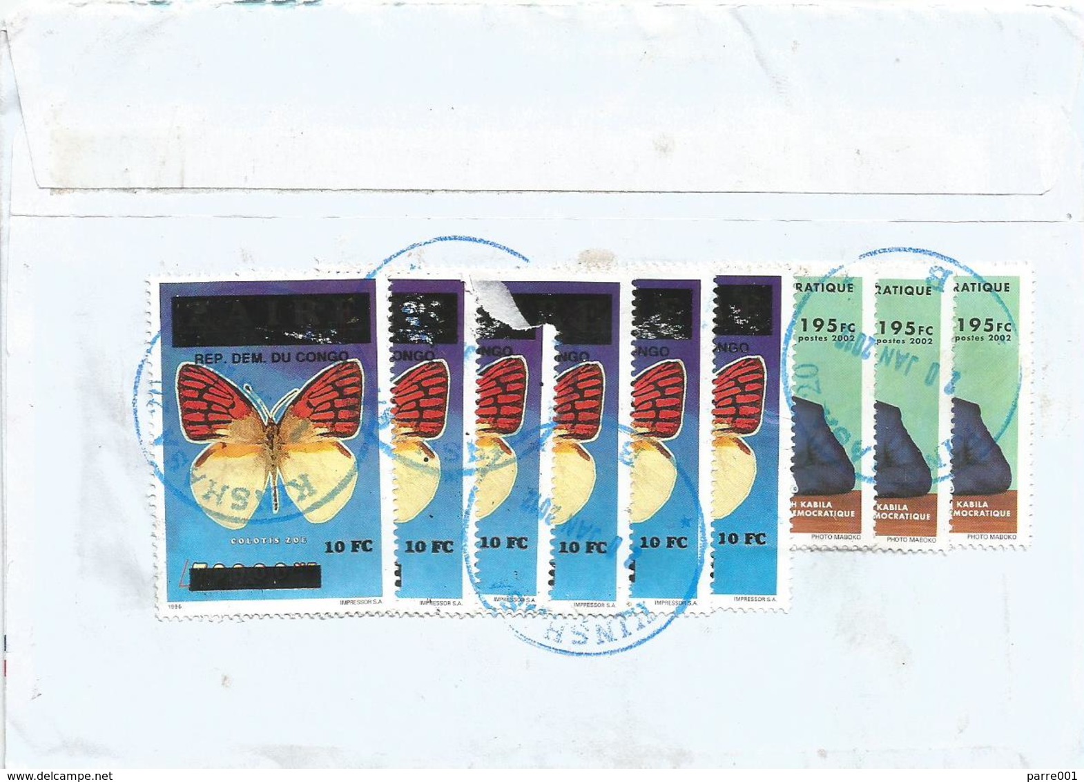 RDC DRC Congo Zaire 2012 Kinshasa Colotis Zoe Butterfly Overprint 10 FC On 70,000NZ President Kabila Cover - Vlinders