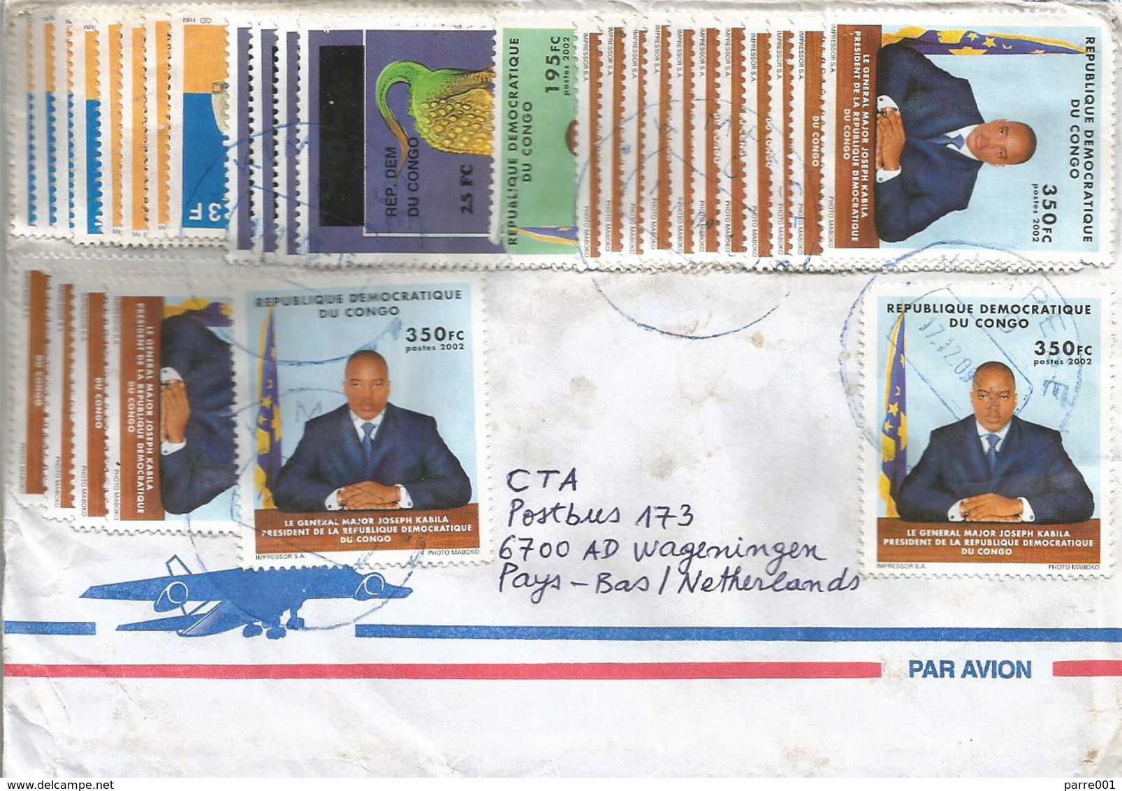 DRC RDC Congo 2009 Kimpese Code Letter D Prehistory Scutellosaurus 25 FC Overprint President Kabila Cover - Brieven