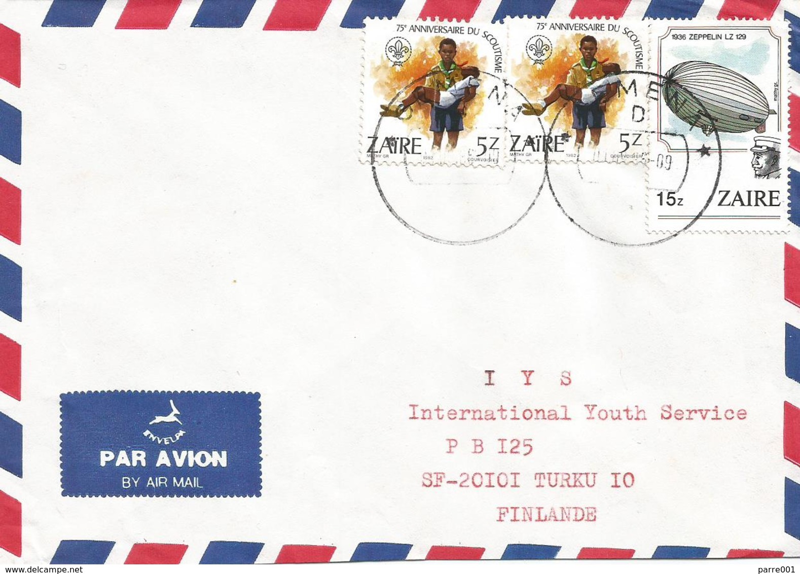 Zaire DRC Congo 1985 Gemena Code Letter D Scouting Zeppelin Cover - Gebraucht