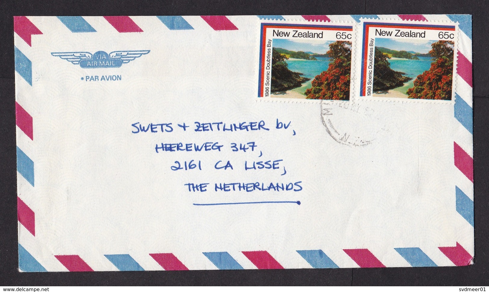 New Zealand: Airmail Cover To Netherlands, 1987, 1 Stamp, Bay, Flowers, Landscape (traces Of Use) - Brieven En Documenten