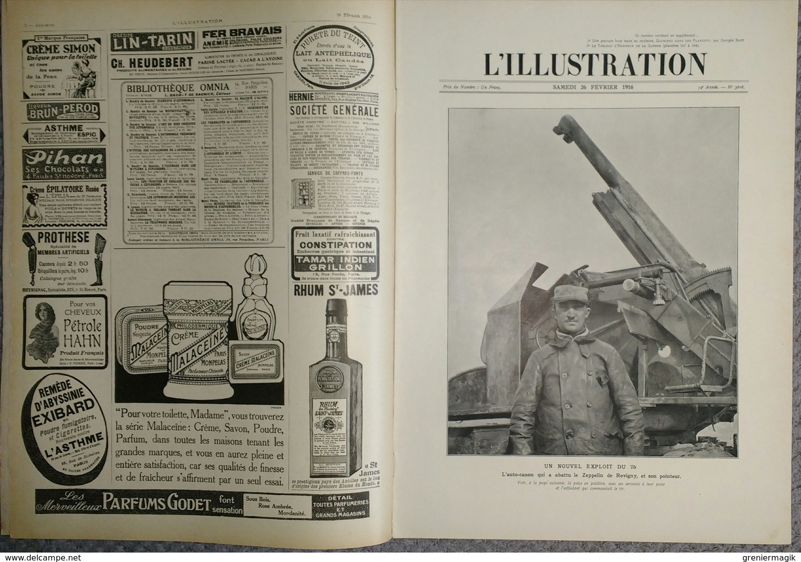 L'Illustration 3808 26 Février 1916 Zeppelin Abattu à Revigny/Auto-canon De 75/Corfou/Durazzo/Ravenne/Goumiers/Erzeroum - L'Illustration