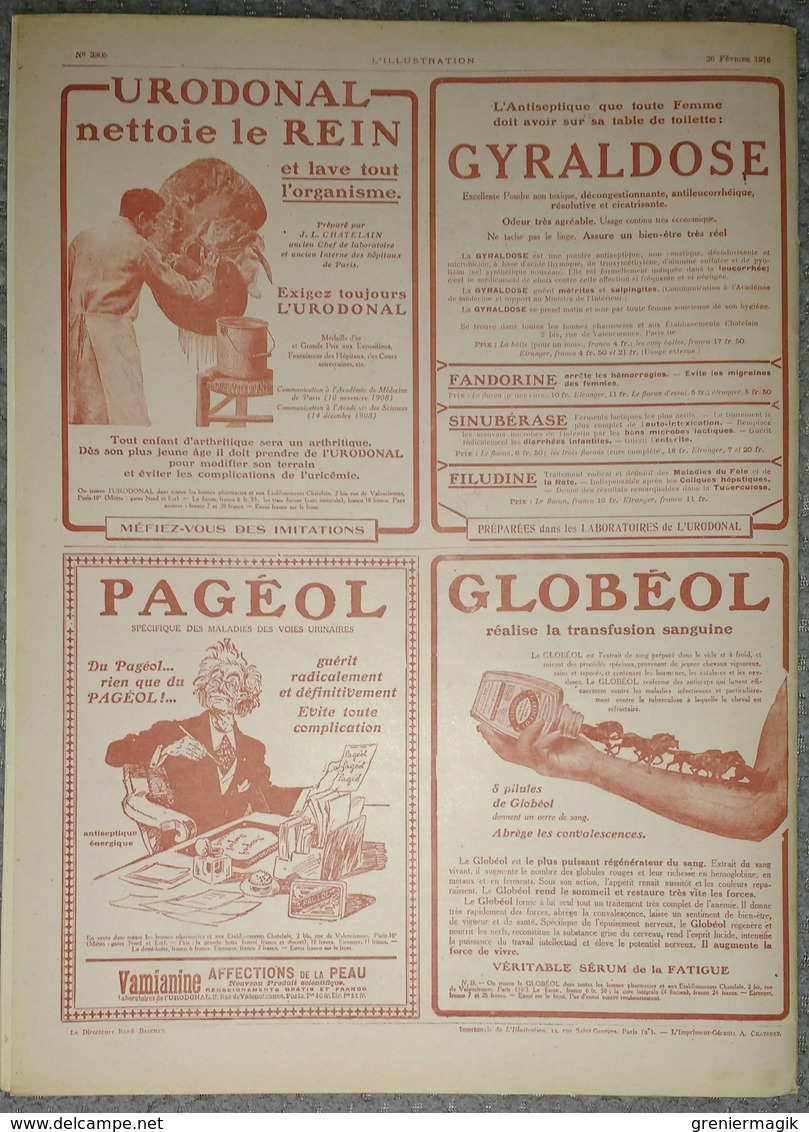 L'Illustration 3808 26 février 1916 Zeppelin abattu à Revigny/Auto-canon de 75/Corfou/Durazzo/Ravenne/Goumiers/Erzeroum