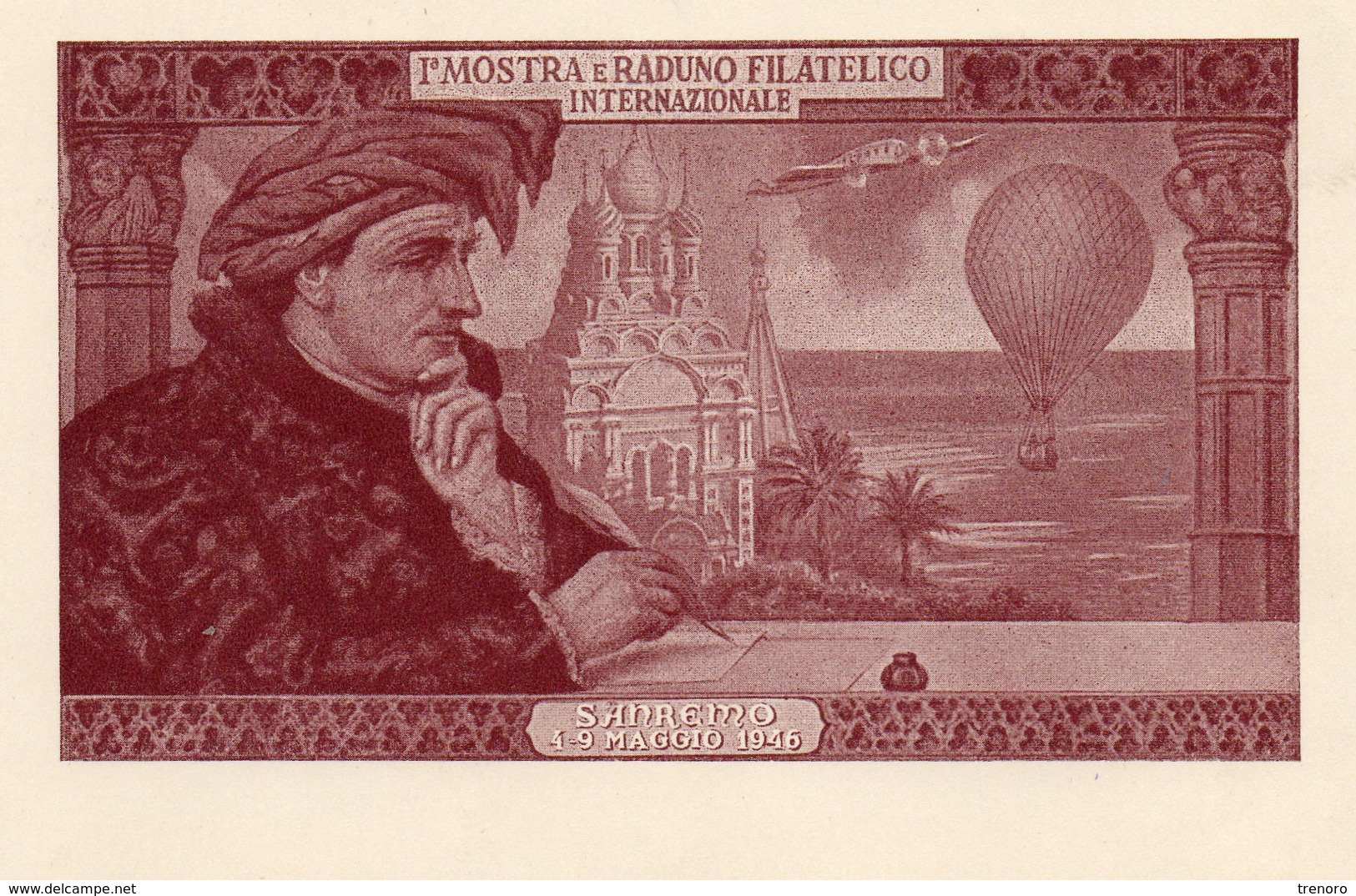 CARTOLINA 1° MOSTRA FILATELICA INTERNAZIONALE SANREMO - 7.5.1946 - 1946-60: Marcophilie