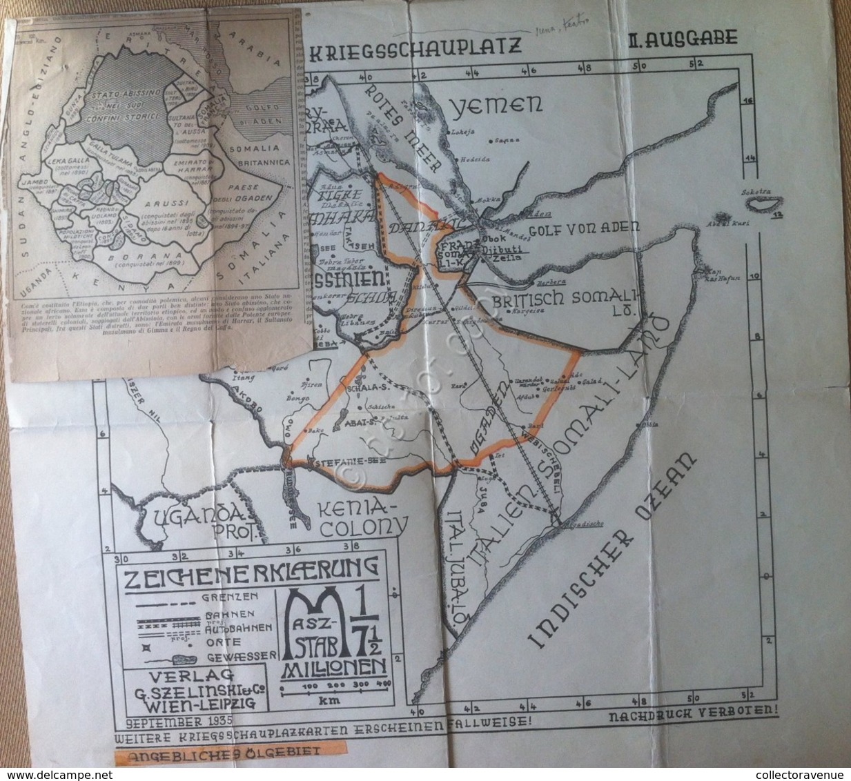 Carta Geografica - Il Teatro Di Guerra Abissino - Germania 1935 - Altri & Non Classificati