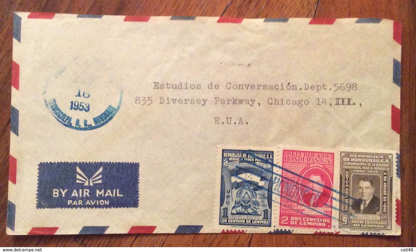 POSTA AEREA PAR AVION  HONDURAS  U.S.A.   FROM  TAGUCIGALPA   TO CHICAGO  THE  5/11/53 - Honduras