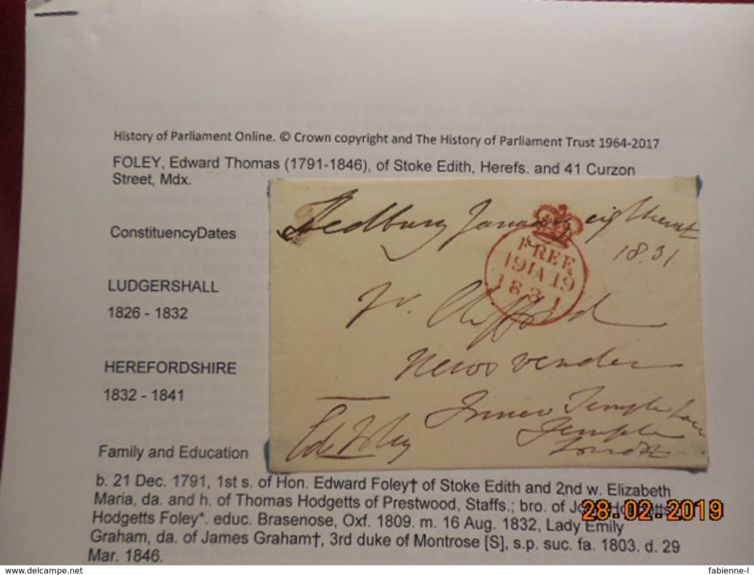 Devant De Lettre De Grande Bretagne De 1831 - ...-1840 Préphilatélie