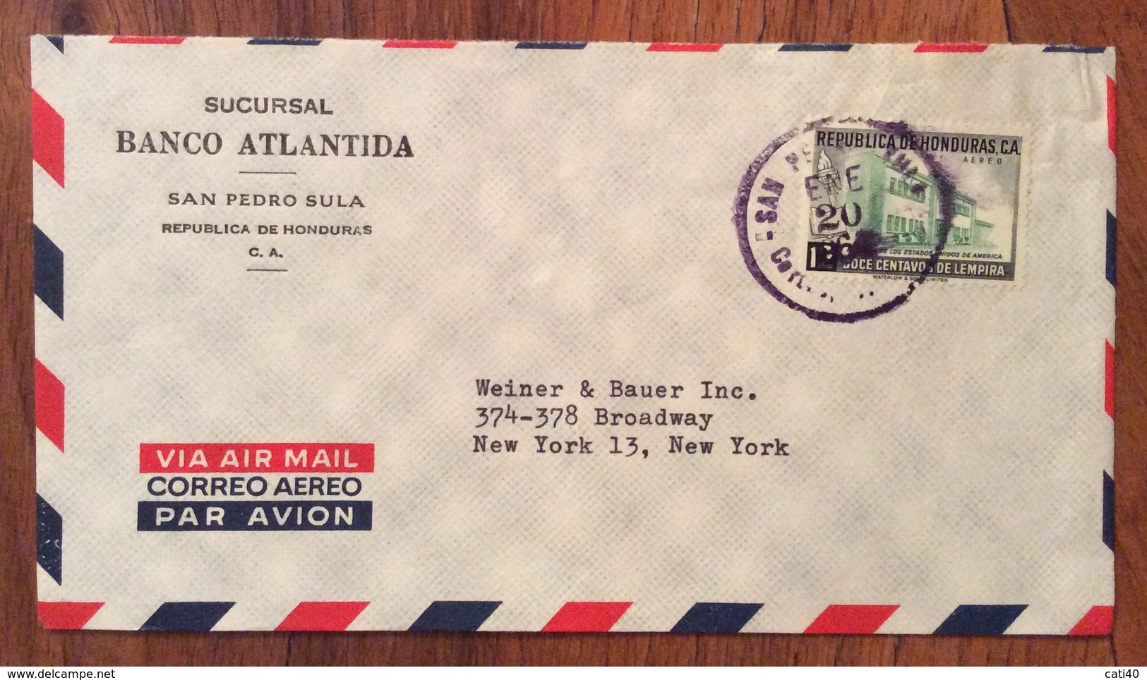 POSTA AEREA  PAR AVION  HONDURAS  U.S.A  FROM SAN PEDRO SULA   TO NEW YORK   THE  20/1/64 - Honduras