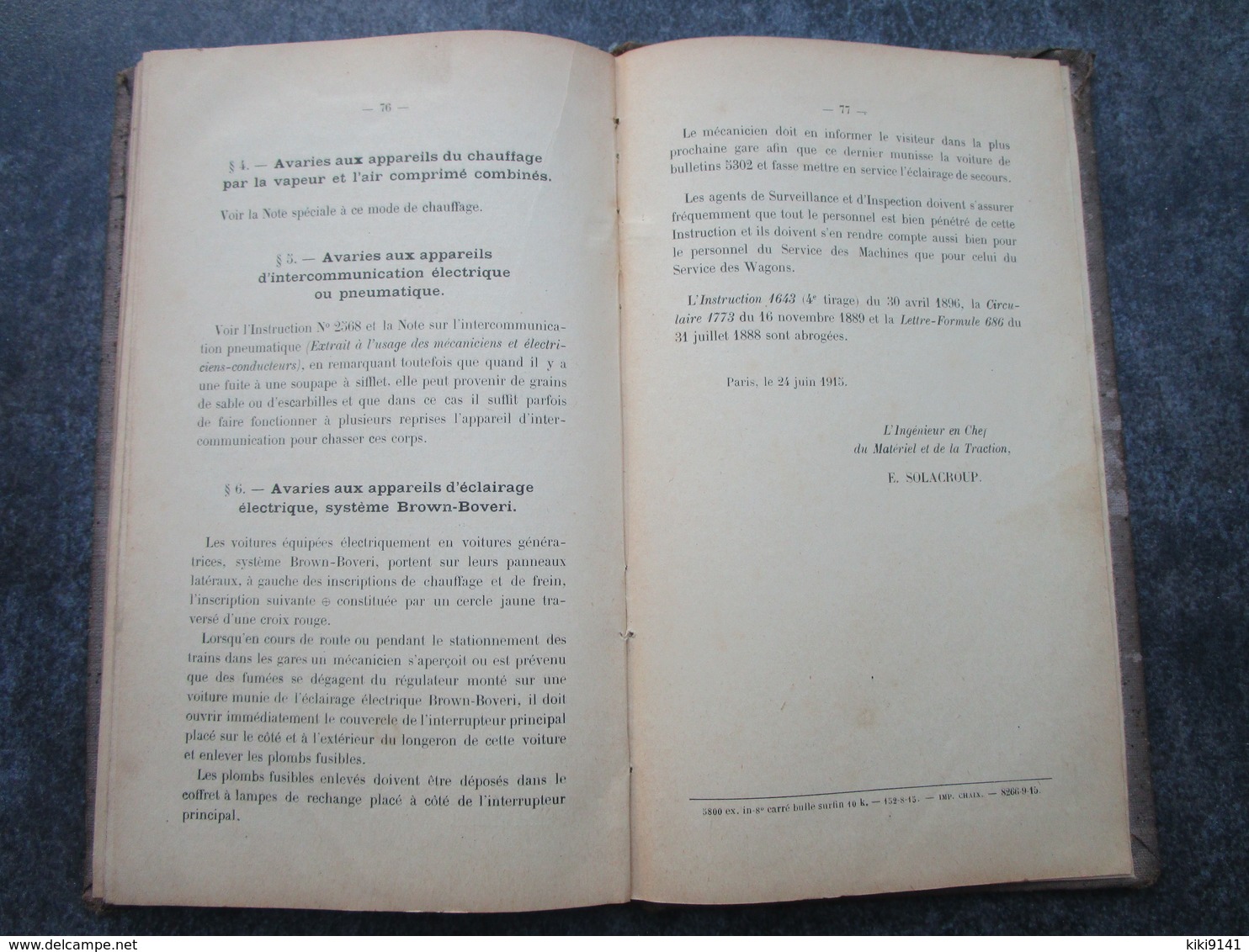 Cie des Chemins de Fer de Paris à Orléans - Avaries de Route aux Locomotives à vapeur, Tenders, etc...(78 pages)