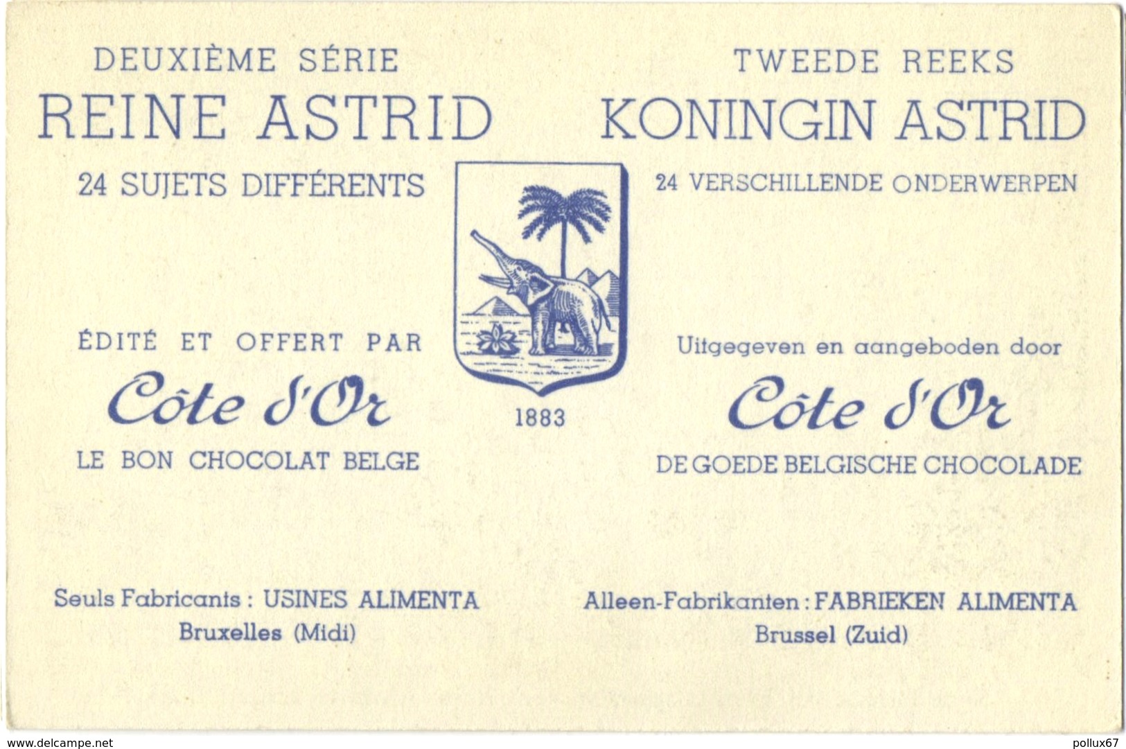 CARTE IMAGE PUBLICITAIRE CHOCOLAT CÔTE D'OR. DEUXIEME SERIE : REINE ASTRID N° 1 - Cioccolato