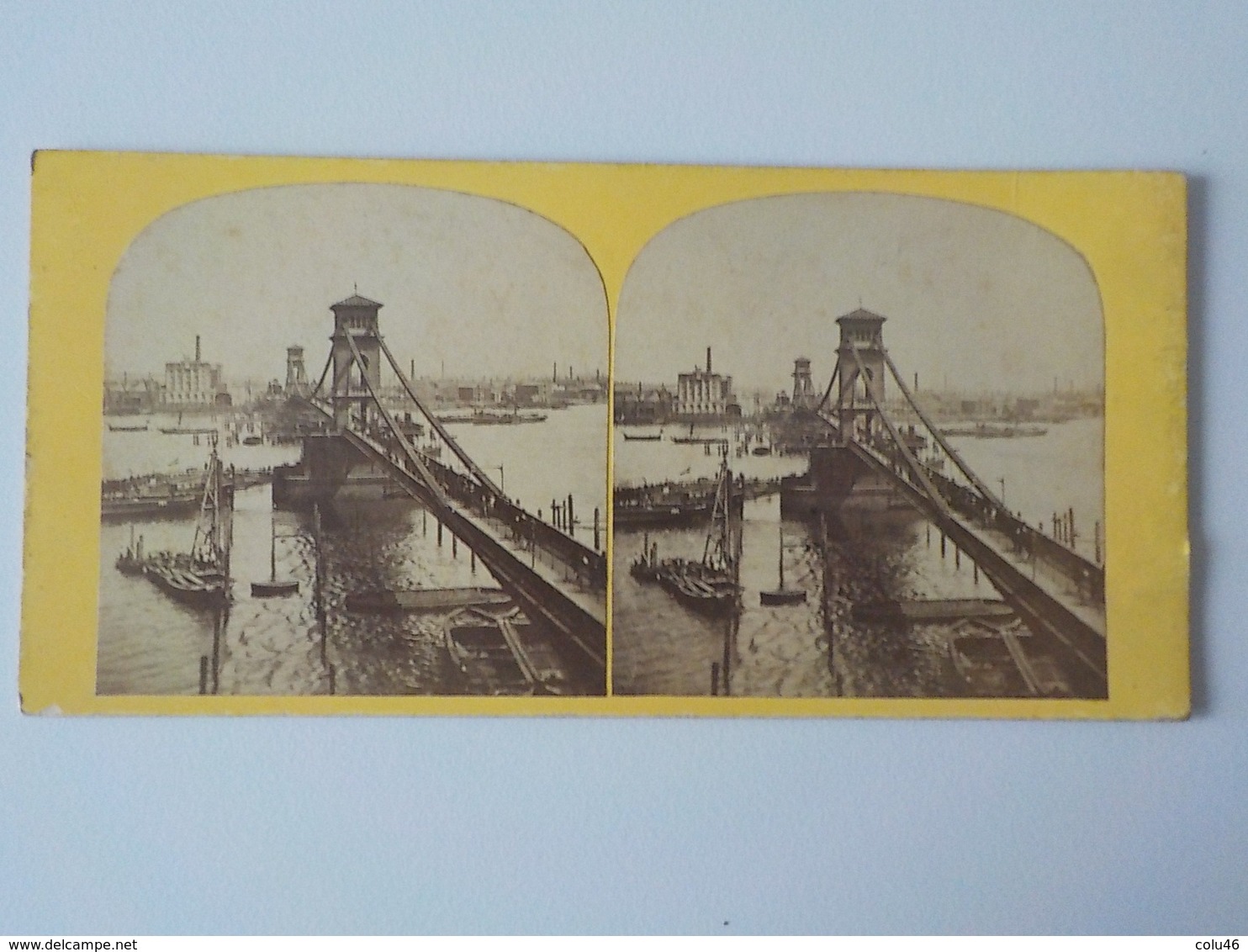 1900 Photo Stéréoscopique Instantaneous Views Of London N° 114 Tower Bridge Personnes Sur Le Pont - Photos Stéréoscopiques