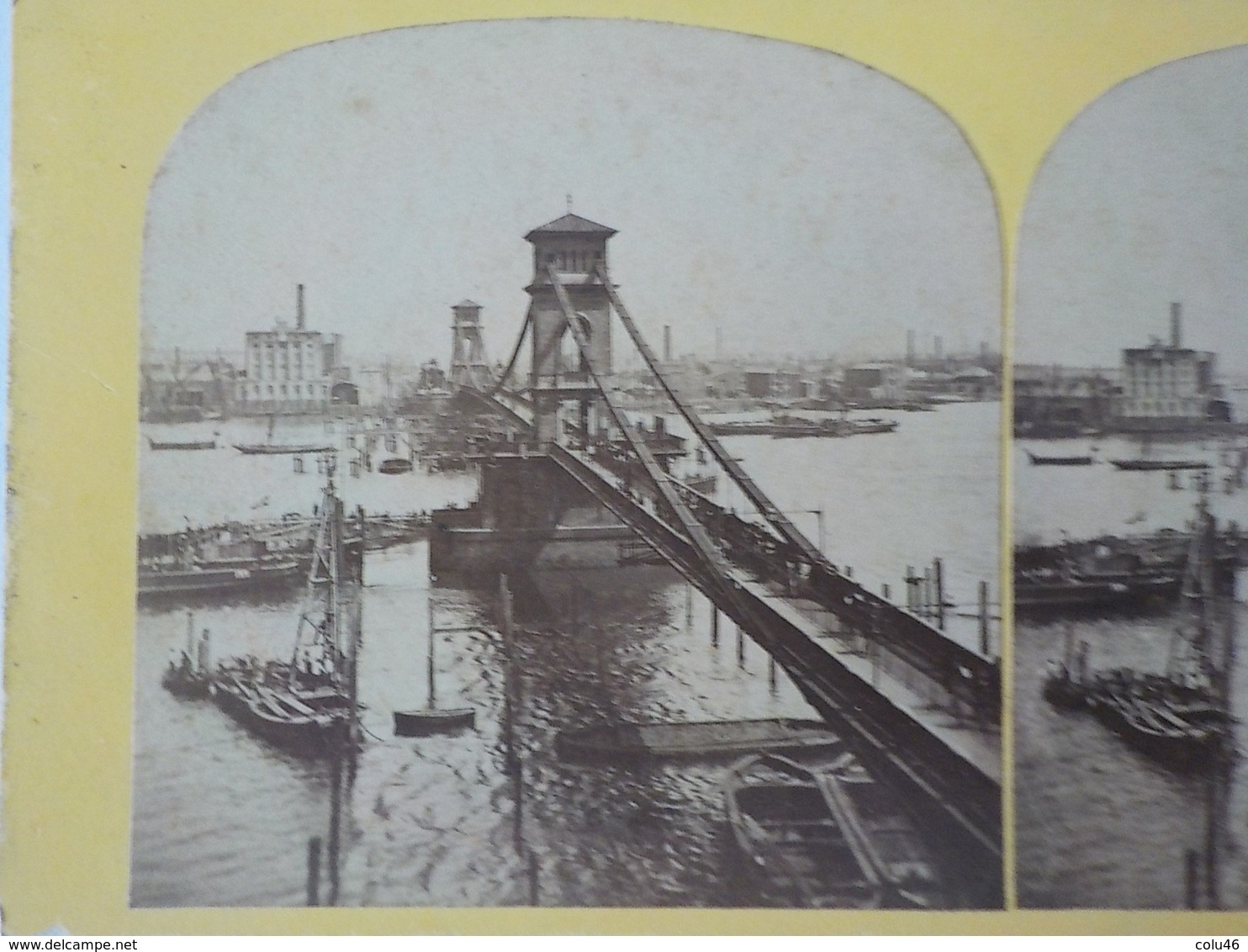 1900 Photo Stéréoscopique Instantaneous Views Of London N° 114 Tower Bridge Personnes Sur Le Pont - Photos Stéréoscopiques