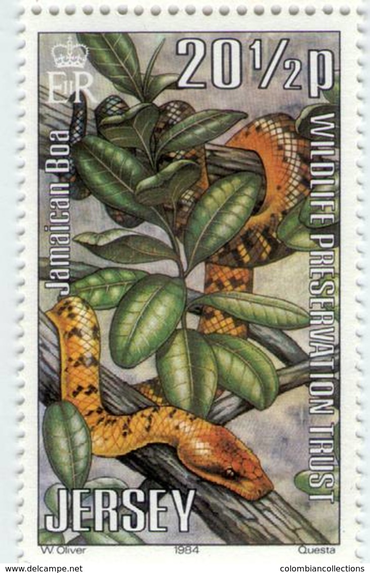 Lote J1, Jersey, 1985, Sello, Stamp, 6 V, Wildlife Preservation, Snake Reptile Bird Tiger Monkey - Jersey