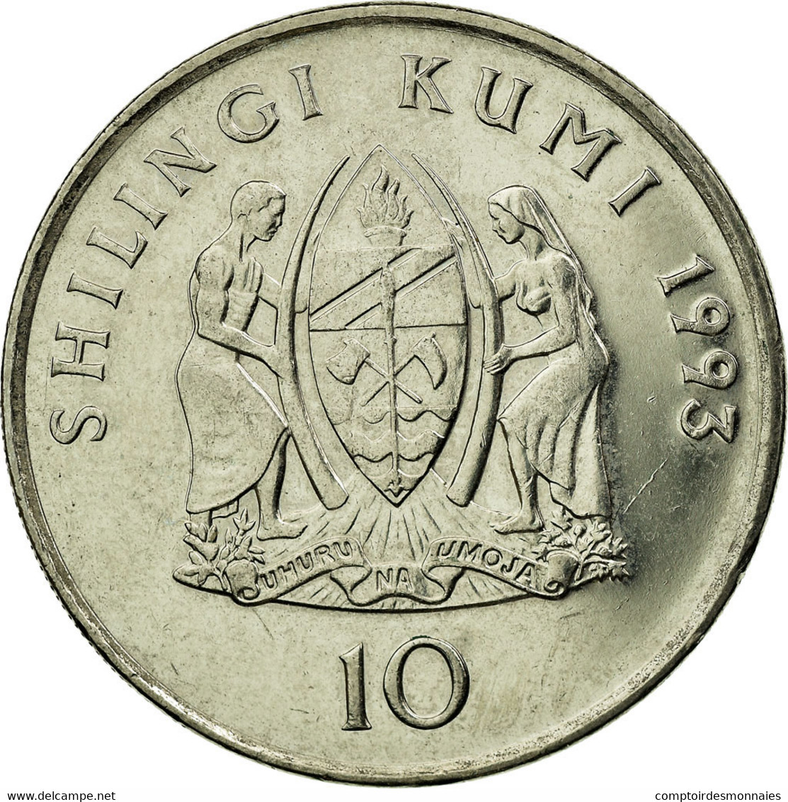 Monnaie, Tanzania, 10 Shilingi, 1993, TTB, Nickel Clad Steel, KM:20a - Tanzanía
