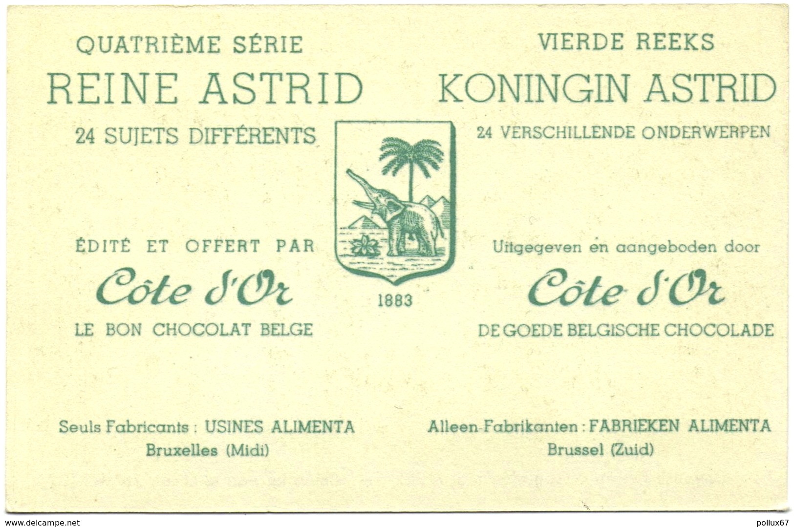 CARTE IMAGE PUBLICITAIRE CHOCOLAT CÔTE D'OR. QUATRIEME SERIE : REINE ASTRID N° 7 - Cioccolato