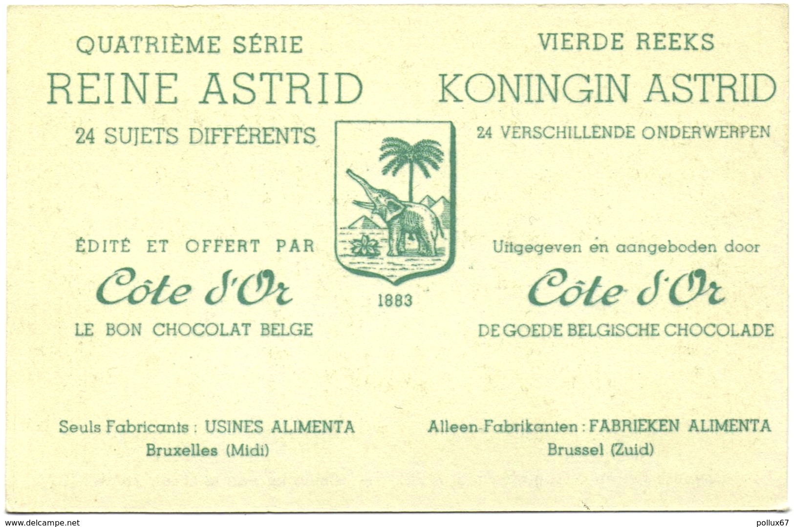 CARTE IMAGE PUBLICITAIRE CHOCOLAT CÔTE D'OR. QUATRIEME SERIE : REINE ASTRID N° 8 - Chocolat