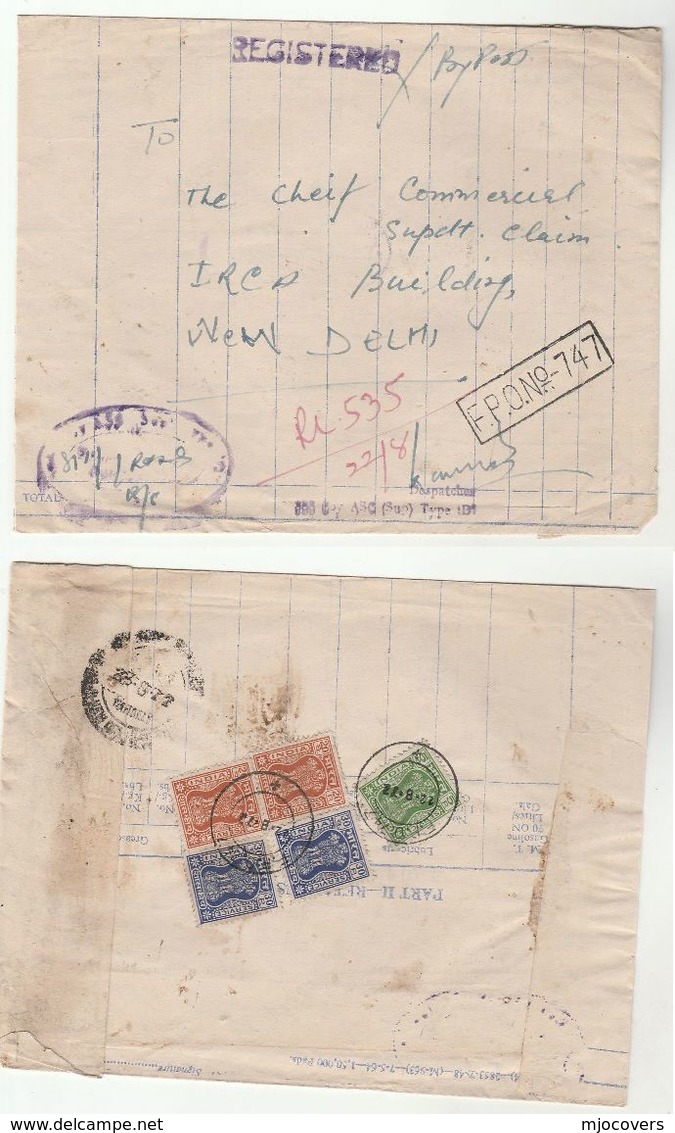 1972 Registered FPO 747 Cover 999 CY? ASC SUP D1 INDIA Military Forces  Stamps - Covers & Documents