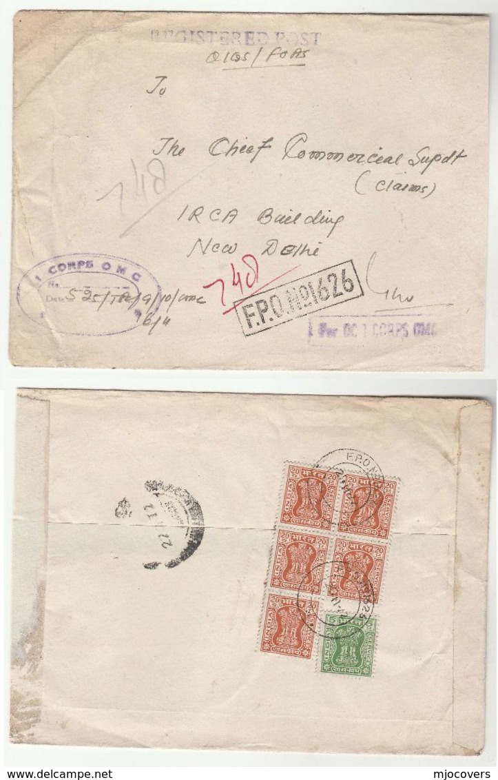 1972 Registered FPO 1626 Cover OC 1 CORPS OMC INDIA Military Forces Stamps - Covers & Documents