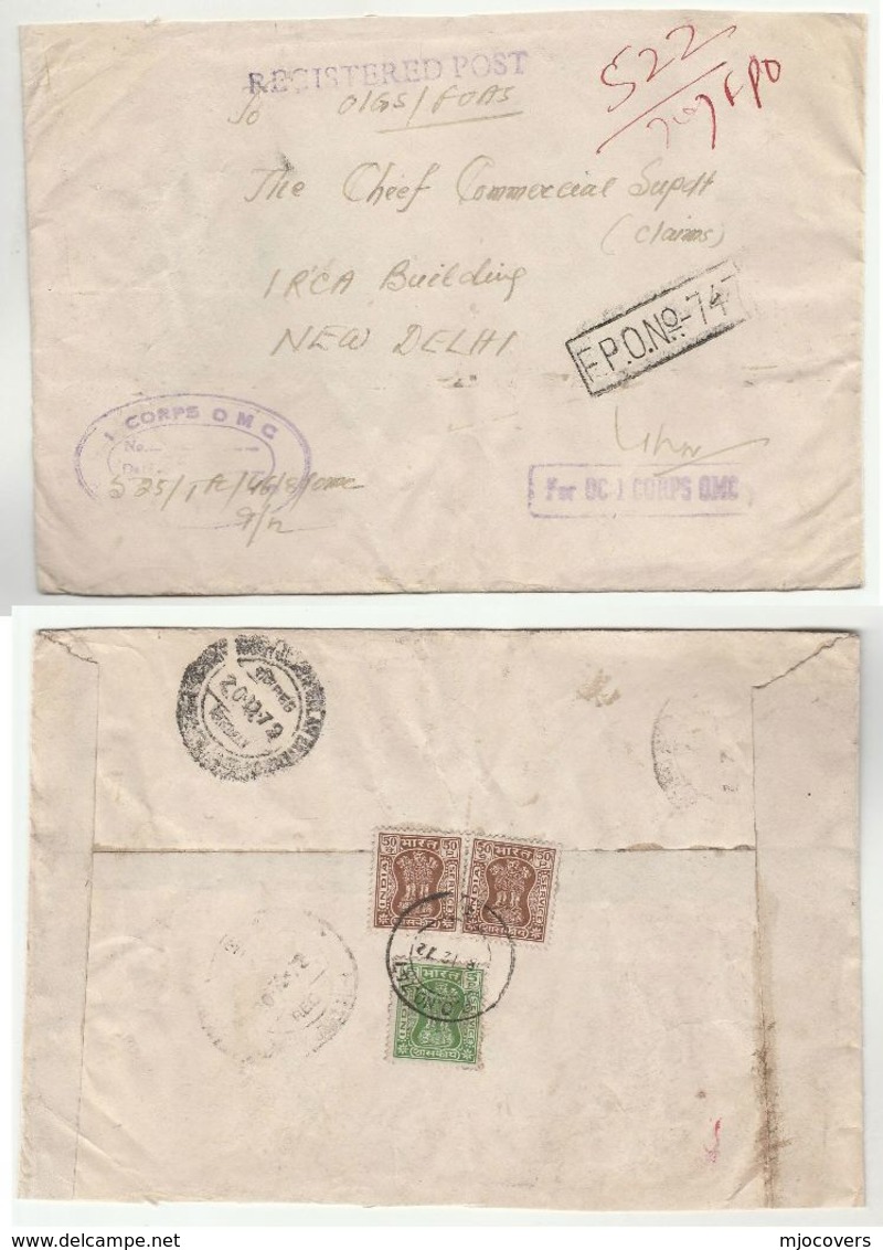 1972 Registered FPO 747 Cover OC 1 CORPS OMC INDIA Military Forces Stamps - Militaria