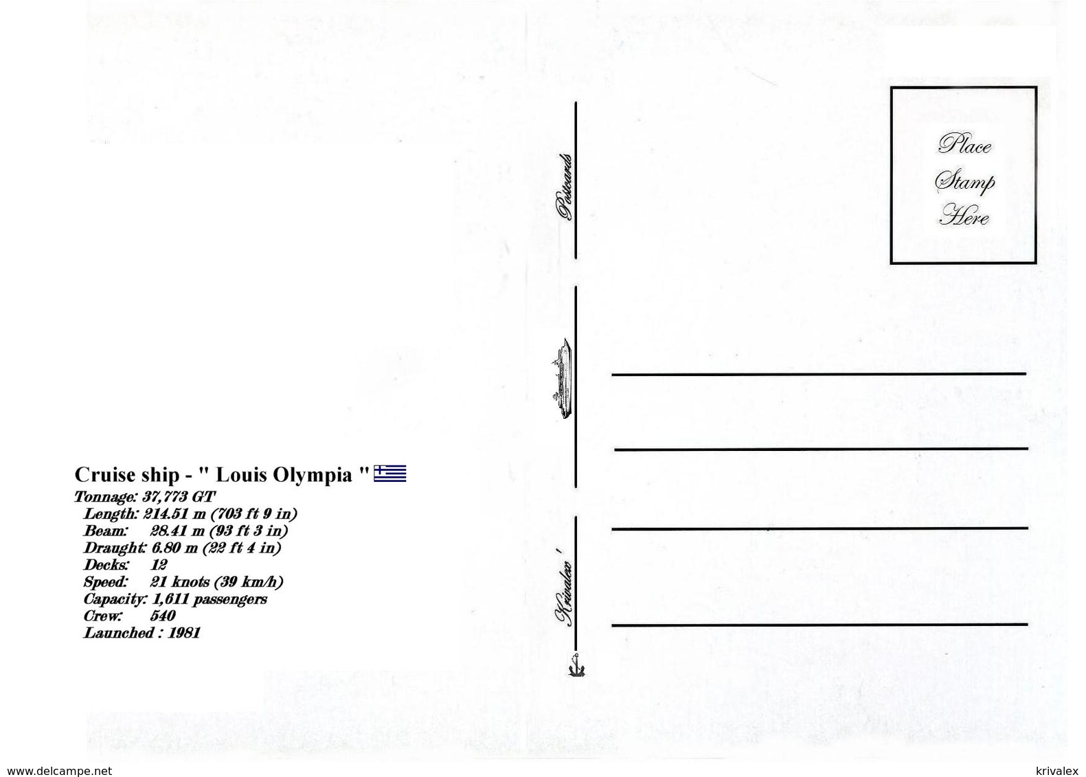 Ship Postcards - Passenger   Ship : "Louis Oyimpia   " Variant    Read Description - Other & Unclassified