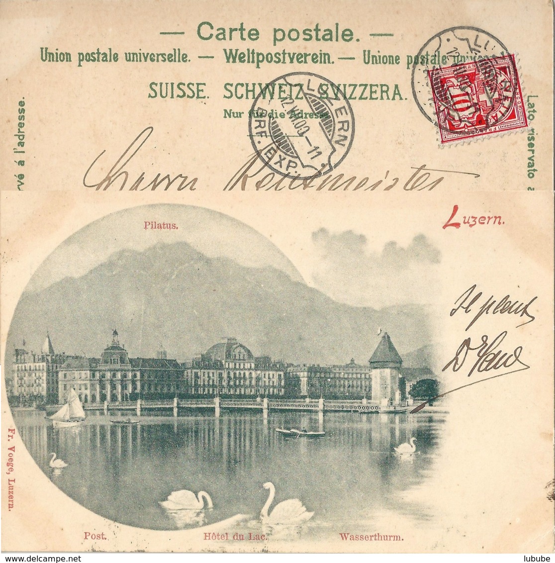 AK  "Luzern - Blick Gegen Pilatus"  (Rasierklingenstempel)          1900 - Covers & Documents