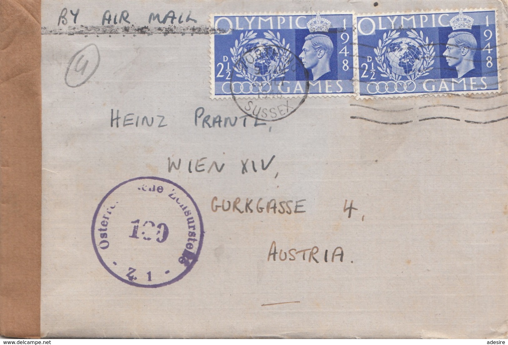 ENGLAND 1948 - 2 Fach Frankierung Auf Zensur-Brief Gel.v. Muntham > Wien - Briefe U. Dokumente