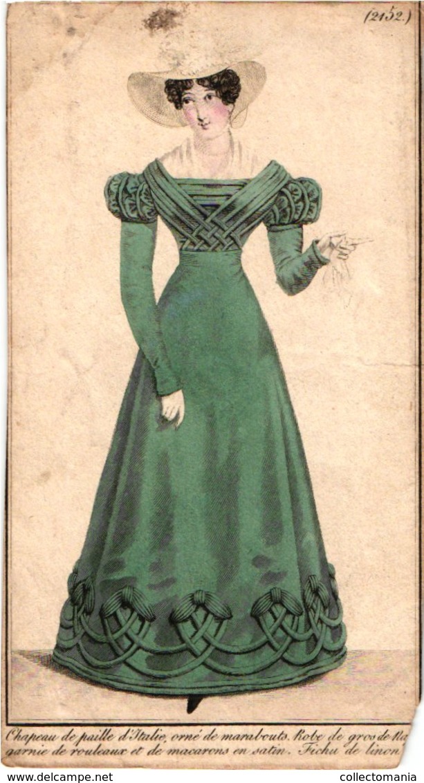 15 mode,  coloured around 1830 à 1840, approx  17 cm X 9cm gravures lithography  mode women & men dressed robes costumes