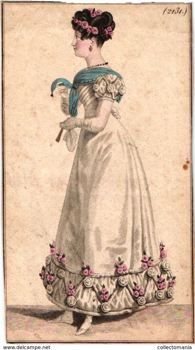 15 mode,  coloured around 1830 à 1840, approx  17 cm X 9cm gravures lithography  mode women & men dressed robes costumes