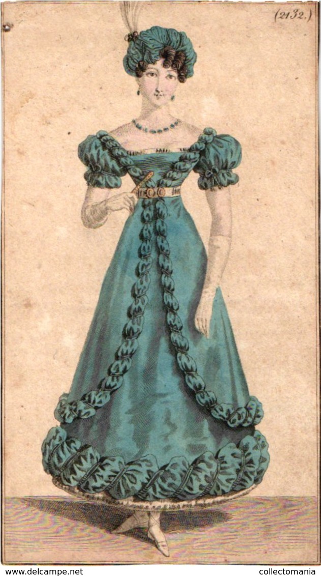 15 mode,  coloured around 1830 à 1840, approx  17 cm X 9cm gravures lithography  mode women & men dressed robes costumes