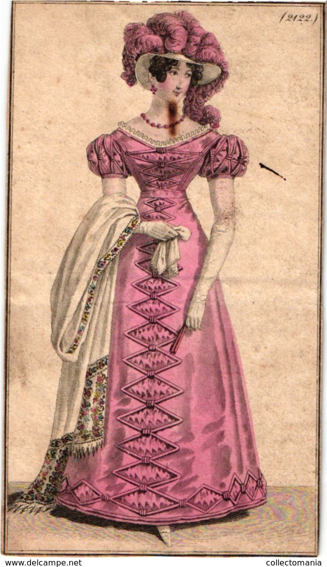 15 mode,  coloured around 1830 à 1840, approx  17 cm X 9cm gravures lithography  mode women & men dressed robes costumes