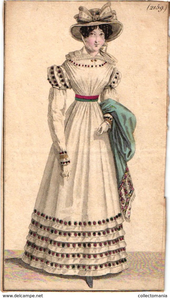 15 mode,  coloured around 1830 à 1840, approx  17 cm X 9cm gravures lithography  mode women & men dressed robes costumes