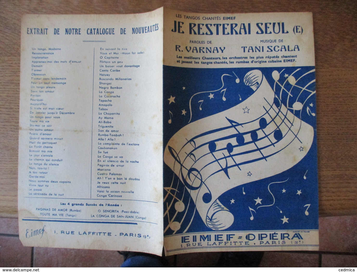 JE RESTERAI SEUL (E) PAROLES DE R. VARNAY MUSIQUE DE TANI SCALA 1946 - Partitions Musicales Anciennes