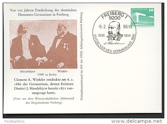 DDR PP18 B2/011 Privat-Postkarte MENDELEJEW WINKLER GERMANIUM Freiberg Sost. 1986 - Privatpostkarten - Gebraucht