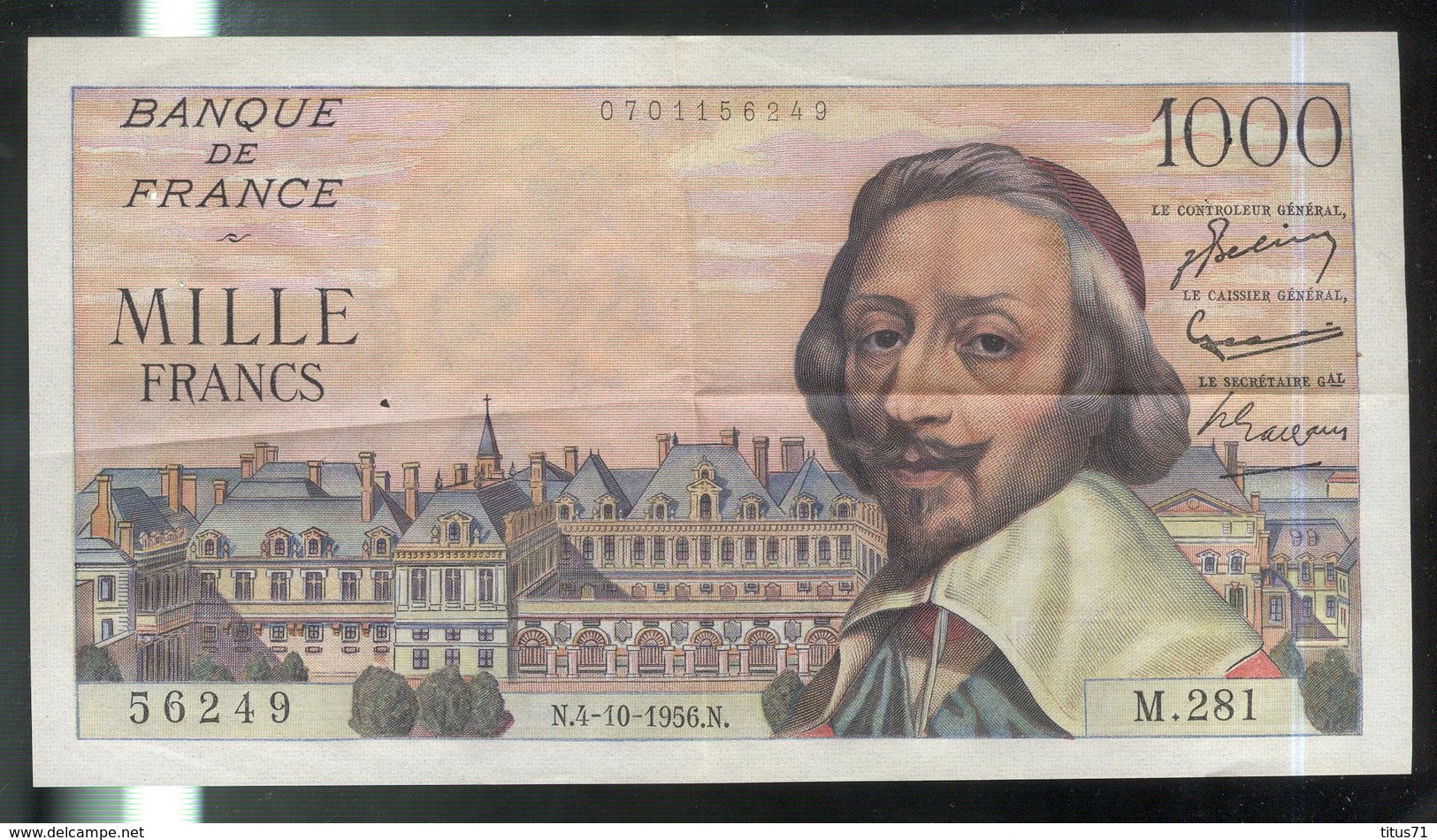 Billet 1000 Francs Richelieu 4-10-1956 Très Bon état - 1 000 F 1953-1957 ''Richelieu''