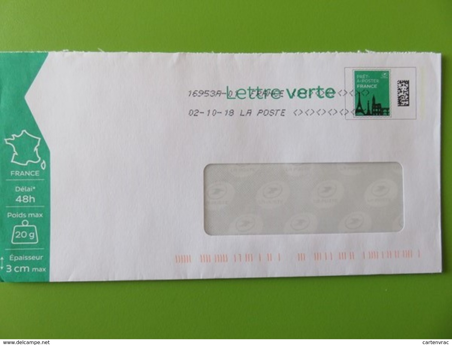 Enveloppe PAP - Lettre Verte 20 G - Monuments - Agrément 119406 - 02.10.18 - PAP : Altri (1995-...)