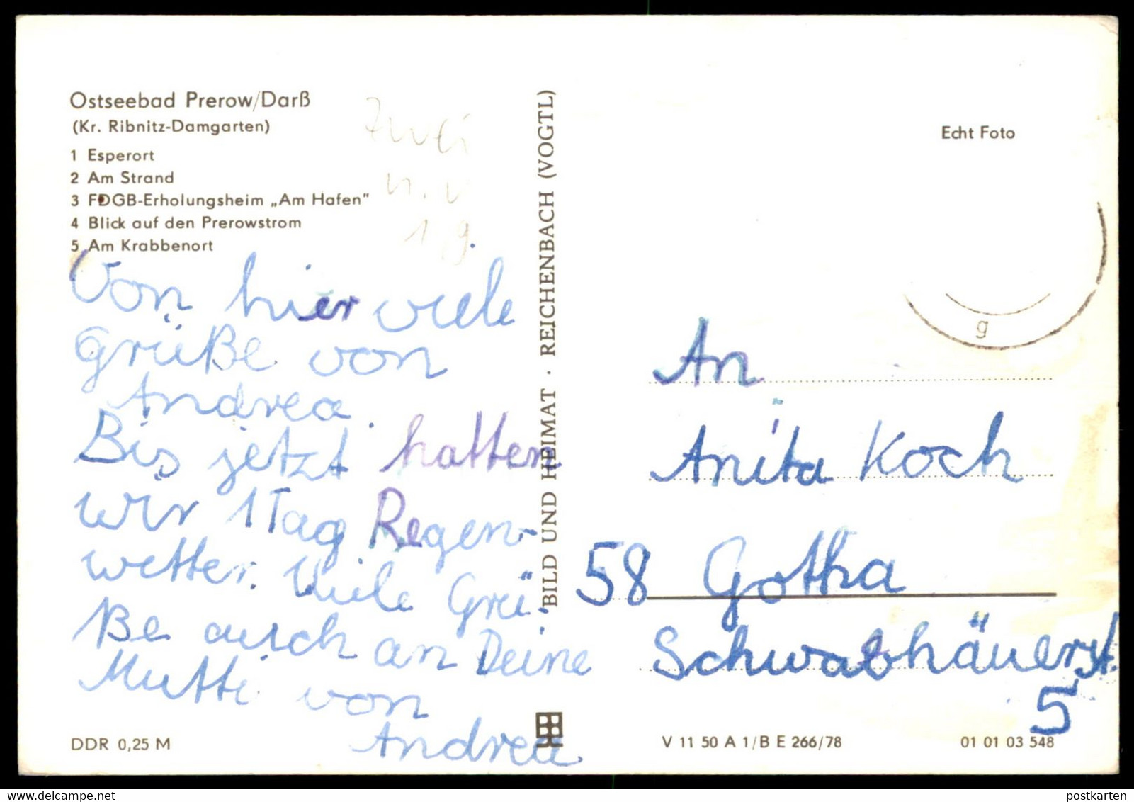 ÄLTERE POSTKARTE GRUSS AUS DEM OSTSEEBAD PREROW DARSS ESPERORT FDGB ERHOLUNGSHEIM KRABBENORT PREROWSTROM Ansichtskarte - Seebad Prerow