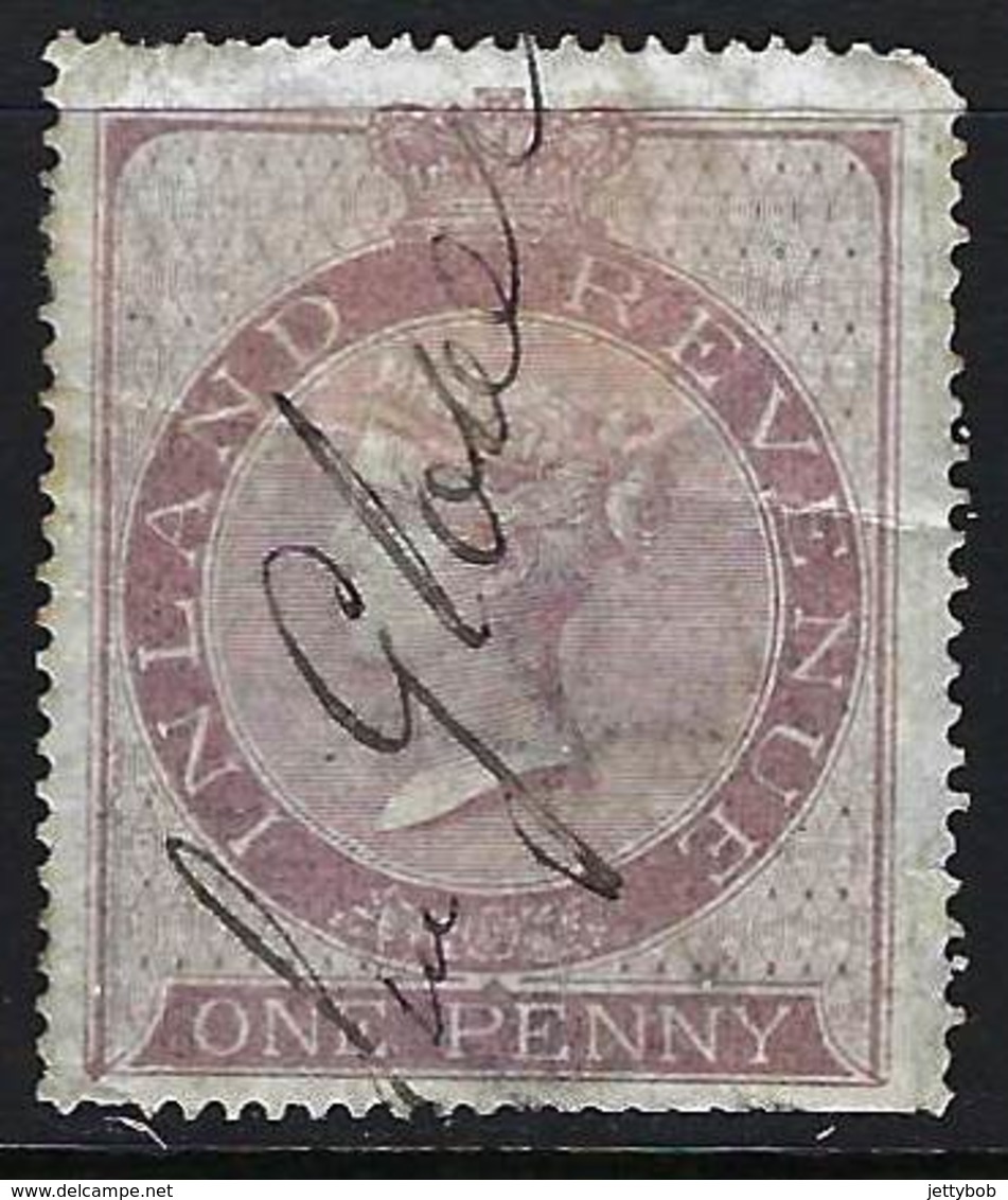 GB QV Inland Revenue 1d Violet (large Format)Wmk: Anchor (with No Rope) Used - Revenue Stamps