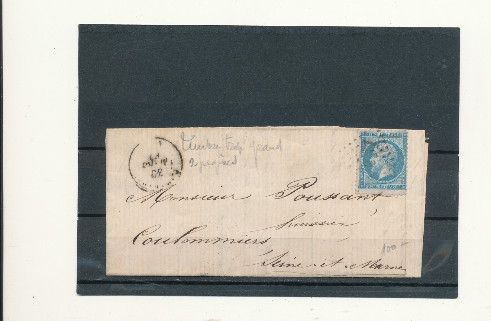 N°22 SUR LETTRE VARIÉTÉ DOUBLE FILET ET TIMBRE TROP GRAND. - 1862 Napoleon III