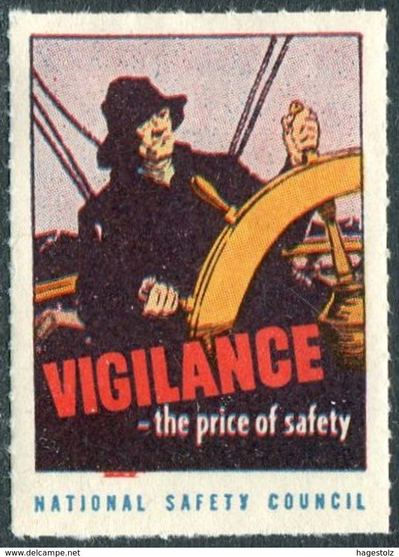 USA Vigilance-the Price Of Safety Sailor Fisherman Steering Wheel Ship Navire Bateau Schiff Poster Vignette Reklamemarke - Bateaux