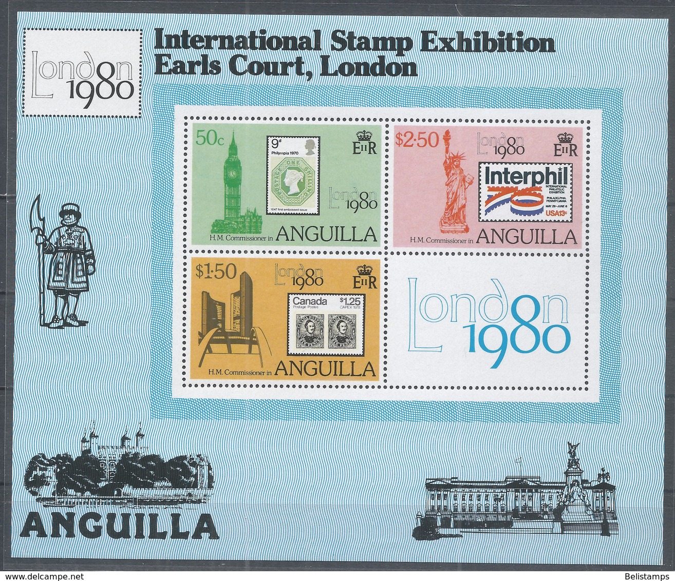 Anguilla 1980. Scott 391-393a (MNH) London International Stamp Exhibition  *Complete Set* - Anguilla (1968-...)