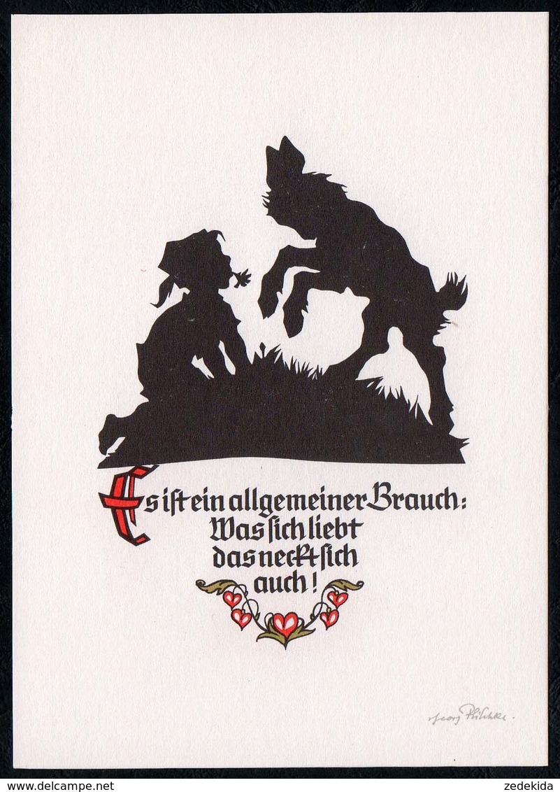 C3204 - TOP Georg Plischke Scherenschnitt Geißlein - Glückwunschkarte Geburtstag - Verlag Klaus Pfleumer Zittau - Scherenschnitt - Silhouette