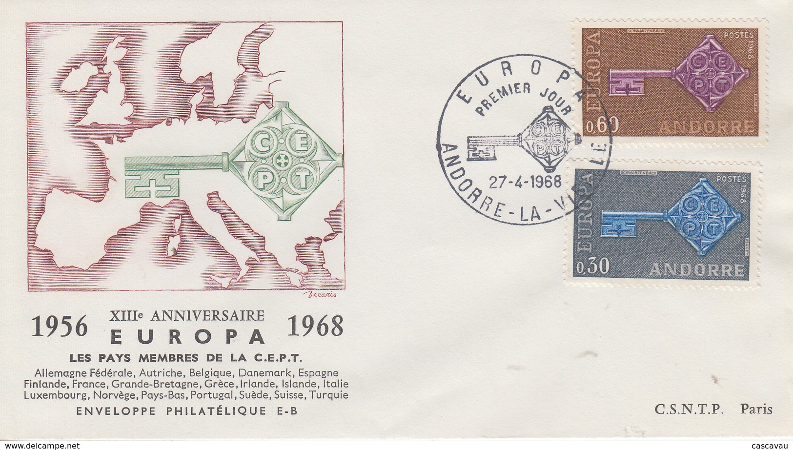 Enveloppe  FDC  1er  Jour   ANDORRE   Paire   EUROPA    1968 - 1968