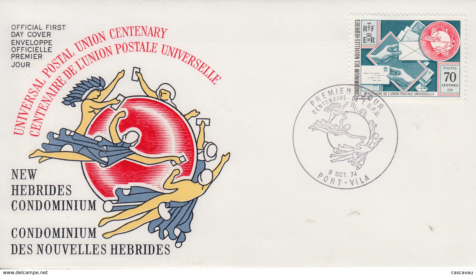 Enveloppe FDC  1er Jour   NOUVELLES  HEBRIDES   Centenaire  De   L' U.P.U   1974 - FDC