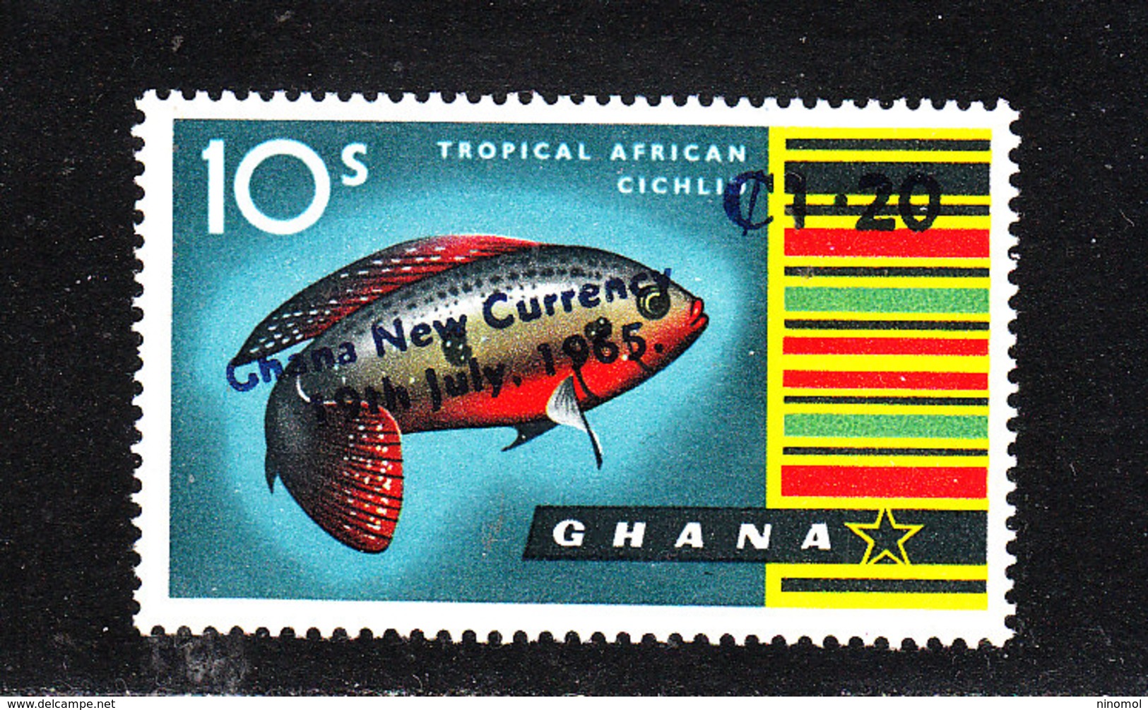 Ghana - 1965. Pesce Tropicale. Nuovo Valore E Sovrastampato. Tropical Fish. New Value And Overprinted. MNH Rare - Vissen