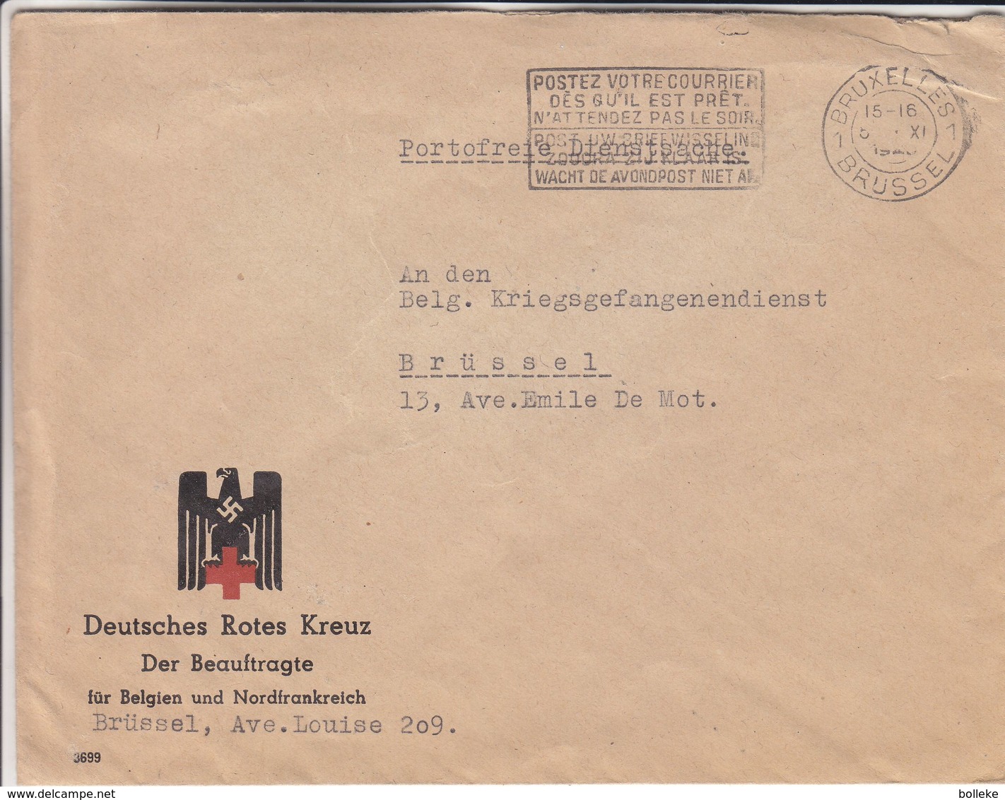 Croix Rouge - Belgique - Lettre De 1945 °  ? - Obit Bruxelles - Exp Vers Kriegsgefangenendienst In Brüssel - Croix-Rouge