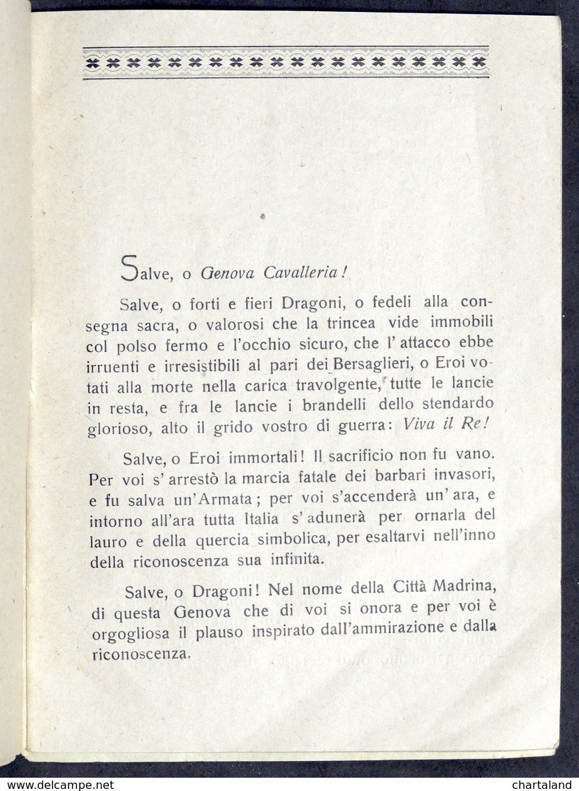 Militaria - Genova Cavalleria Note Storiche Di E. Bucci Di Santafiora - 1918 Ca. - Documenti