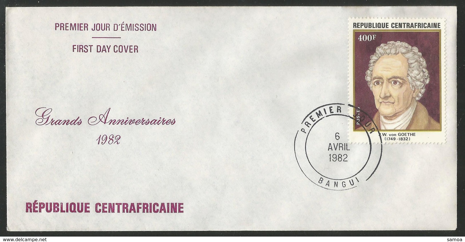 Centrafricaine 1982 509 FDC Goethe Portrait Tableau - Centrafricaine (République)